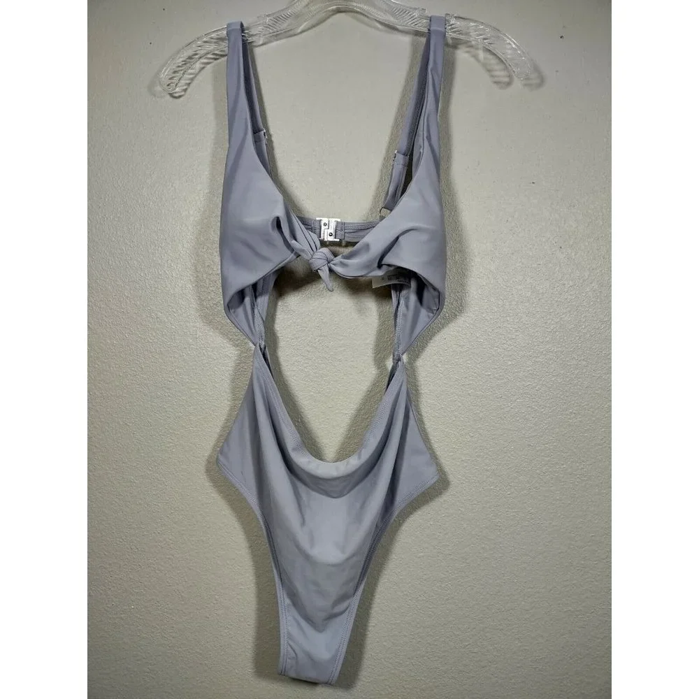 Monokini Swimsuit Light Gray Knot Front Solid One Piece Womens Size Small - Picture 10 of 10